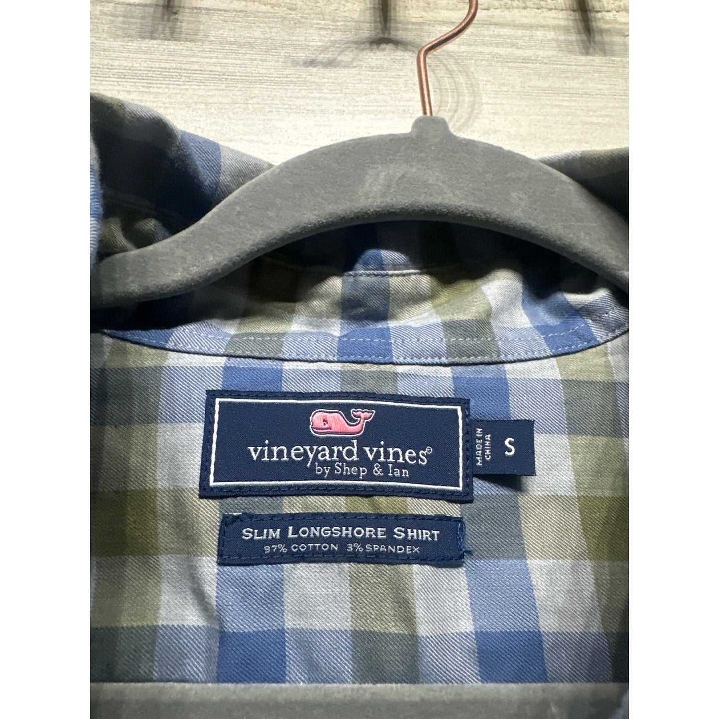 Vineyard Vines Button Down Mens S Blue Green Gingham Slim Longshore Shirt EUC1