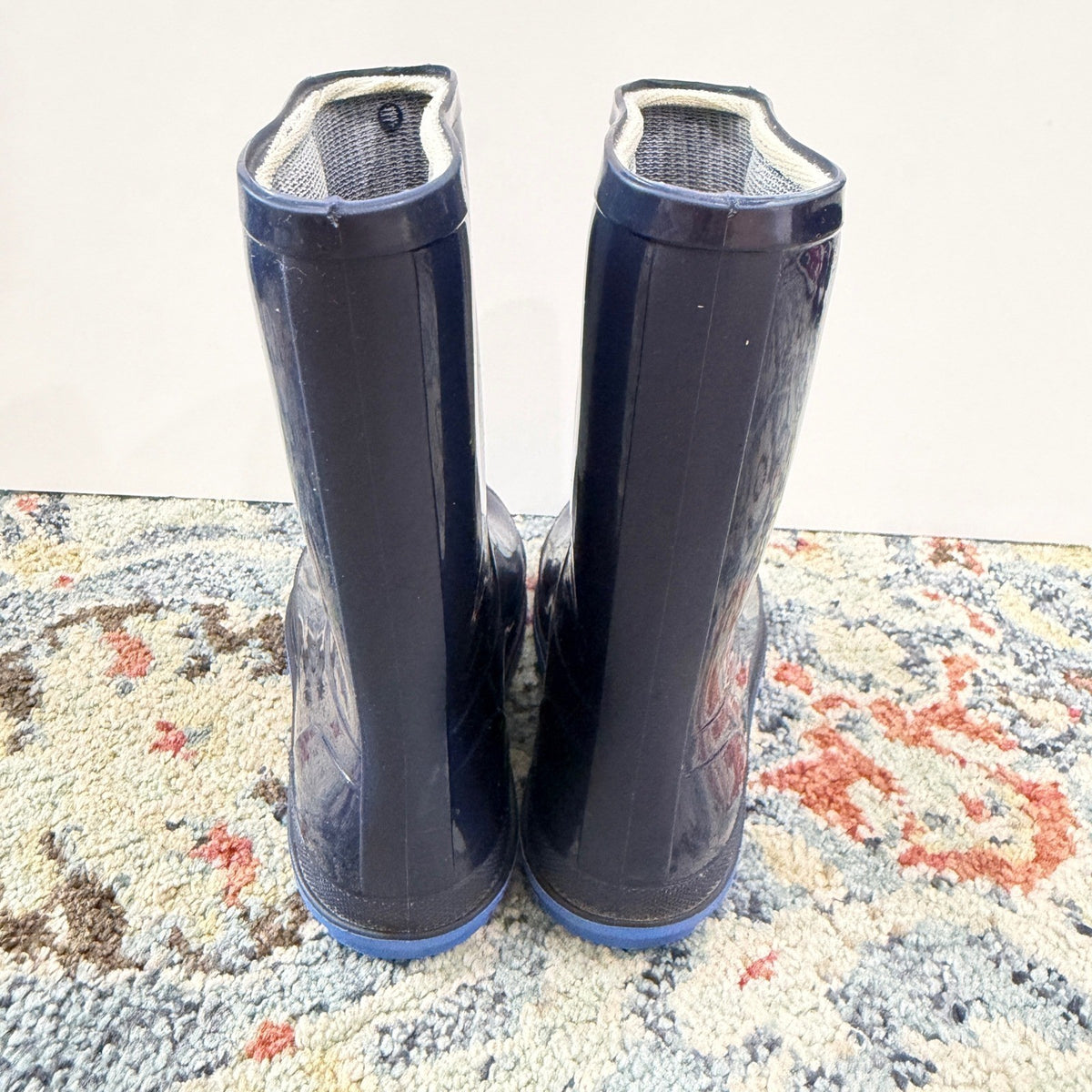 Rain Boots Boys 11-12 Navy Blue Glossy Waterproof GUC4