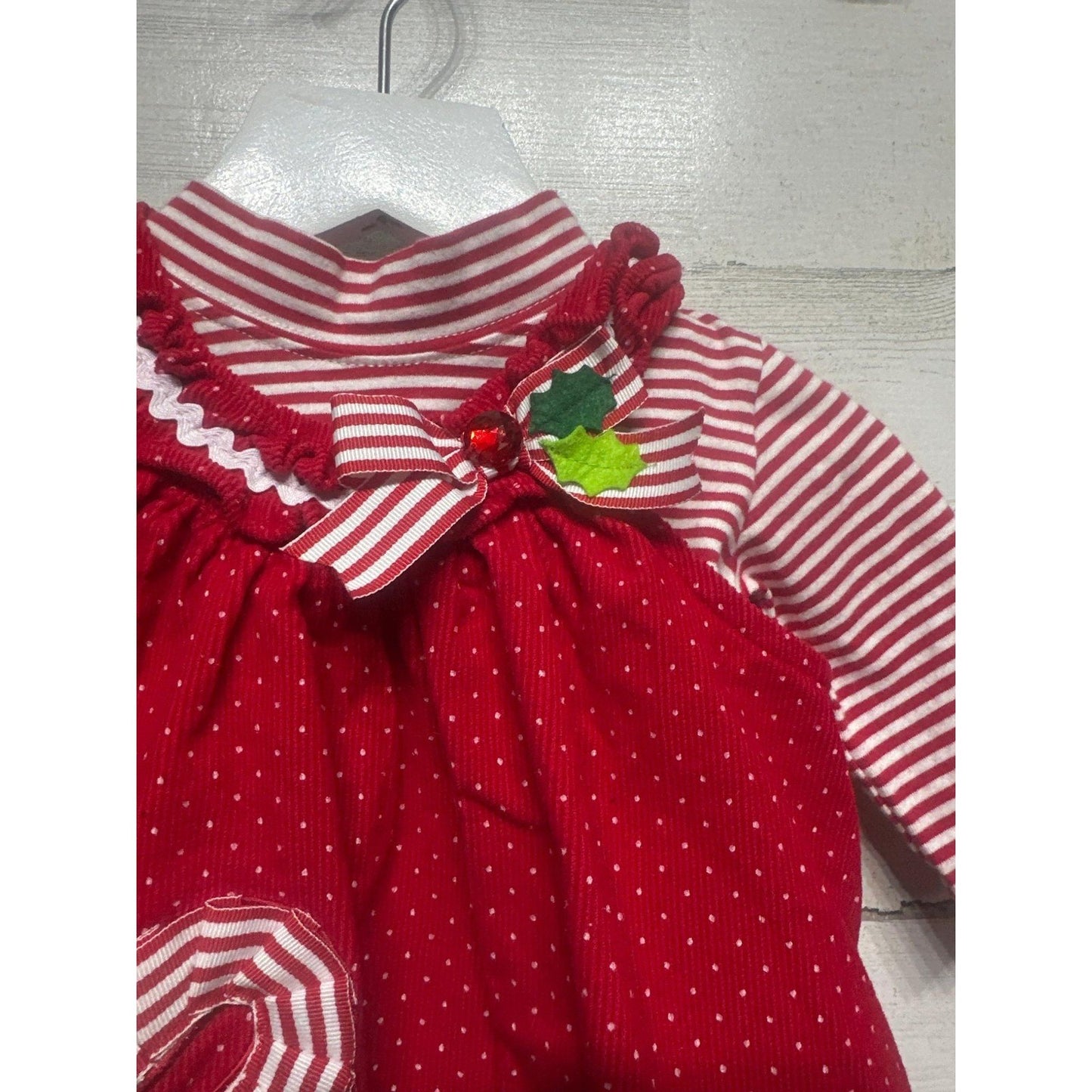 Candy Cane Dress Baby Girls 9M Red Holiday Ric Rac Corduroy EUC2