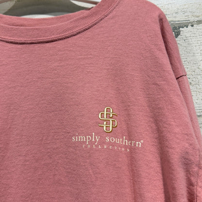 Simply Southern Graphic Tee Girls L Pink Kick The Dust Up Western Preppy EUC3