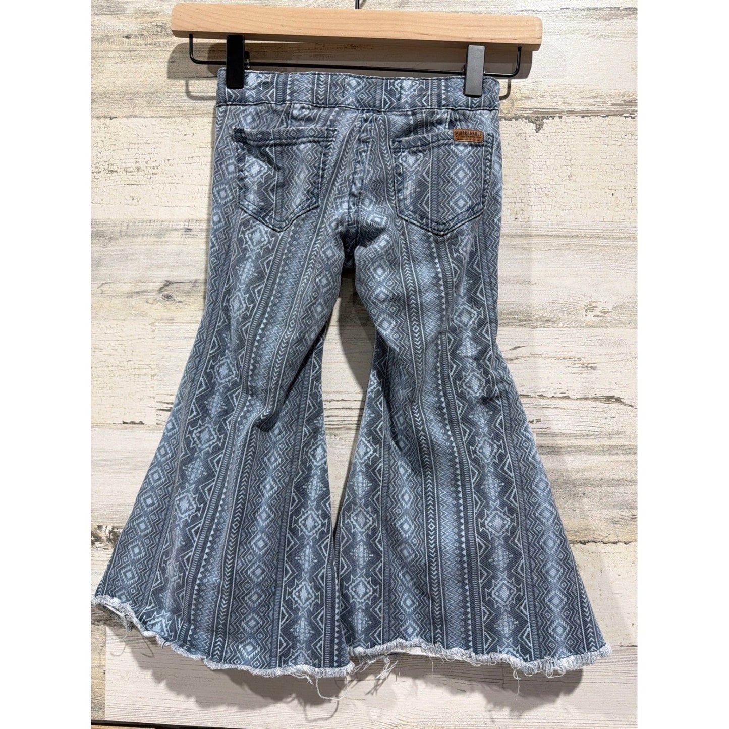 Rock & Roll Denim Bell Bottom Jeans Girls 4 Blue Aztec Western Boho EUC2