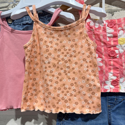 OshKosh Wonder Nation Tops Shorts Bundle Girls 4/5 Pink Floral Denim Flawed*1