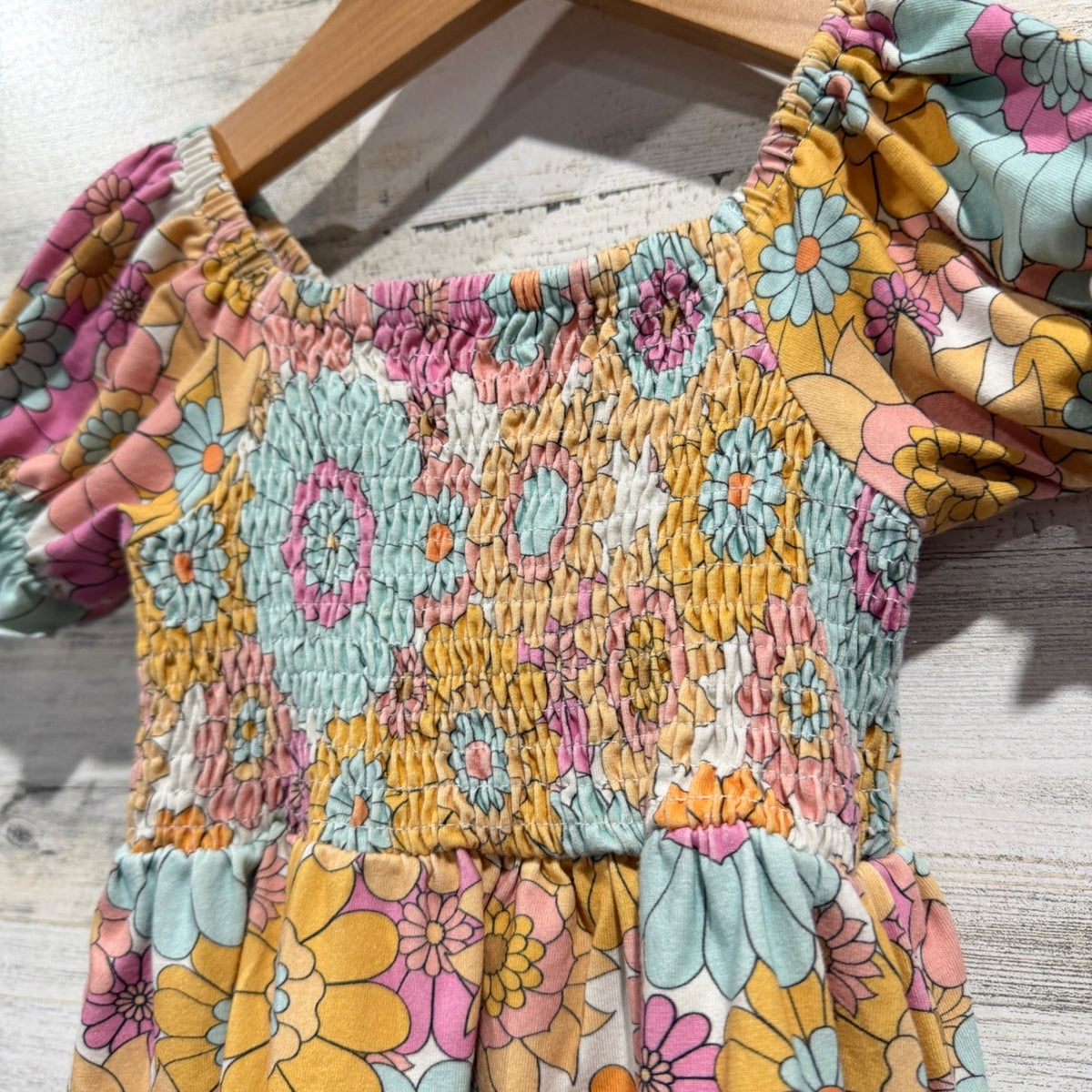 Cheeky Plum Floral Dress Girls 4T Colorful Cotton Spandex Retro Style EUC1