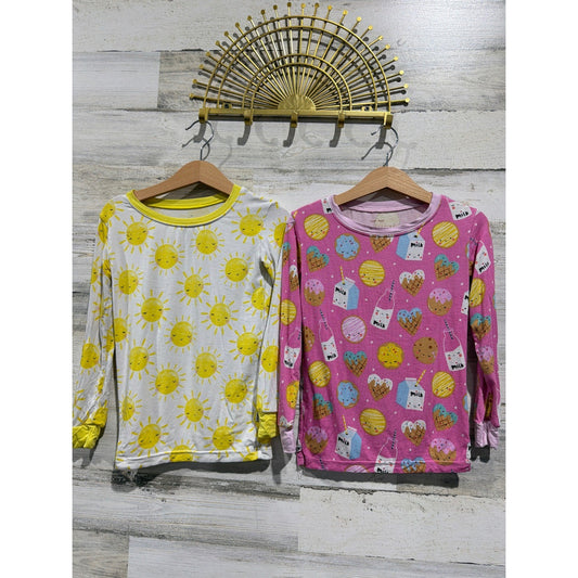 Little Sleepies Pajama Tops Girls 4T Yellow Pink Bamboo Sun Cookie *Flawed0