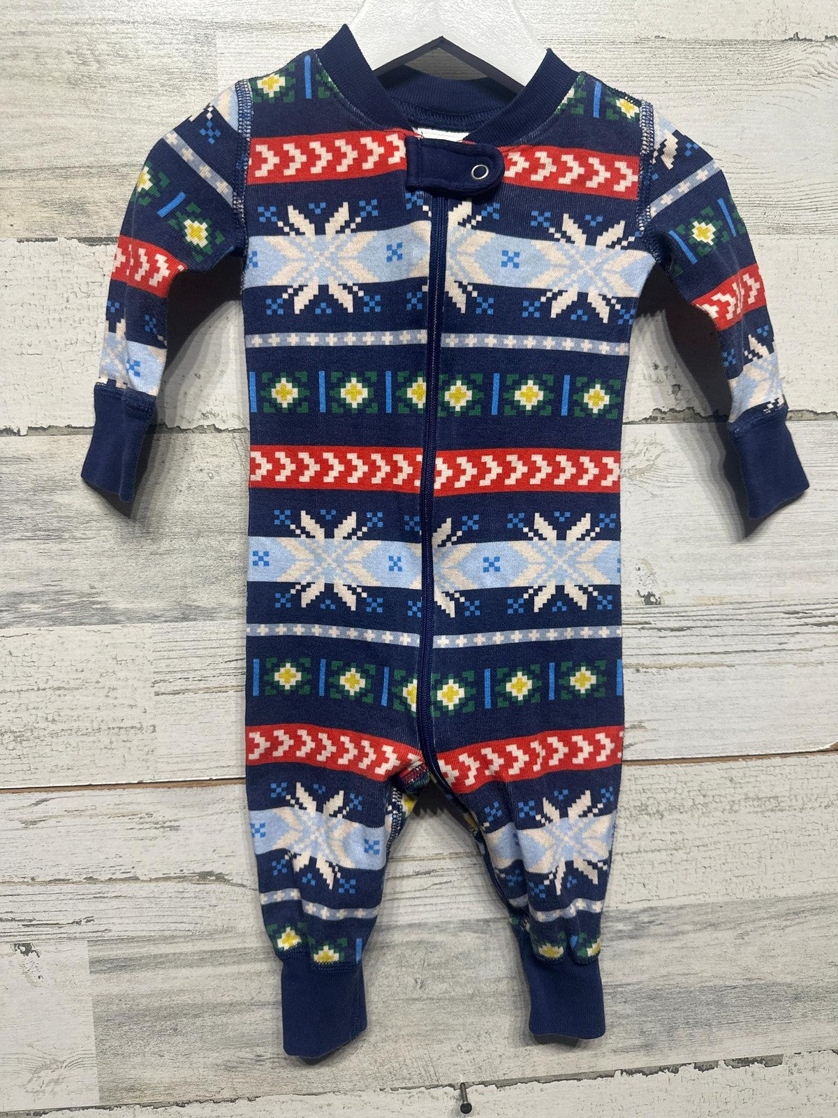 Hanna Andersson Pajamas Kids 3-6M Navy Fair Isle Snowflake Organic Cotton EUC0