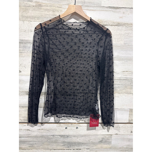 Verdusa Sheer Mesh Top Women Medium Black Polka Dot Mock Neck Goth NWT0