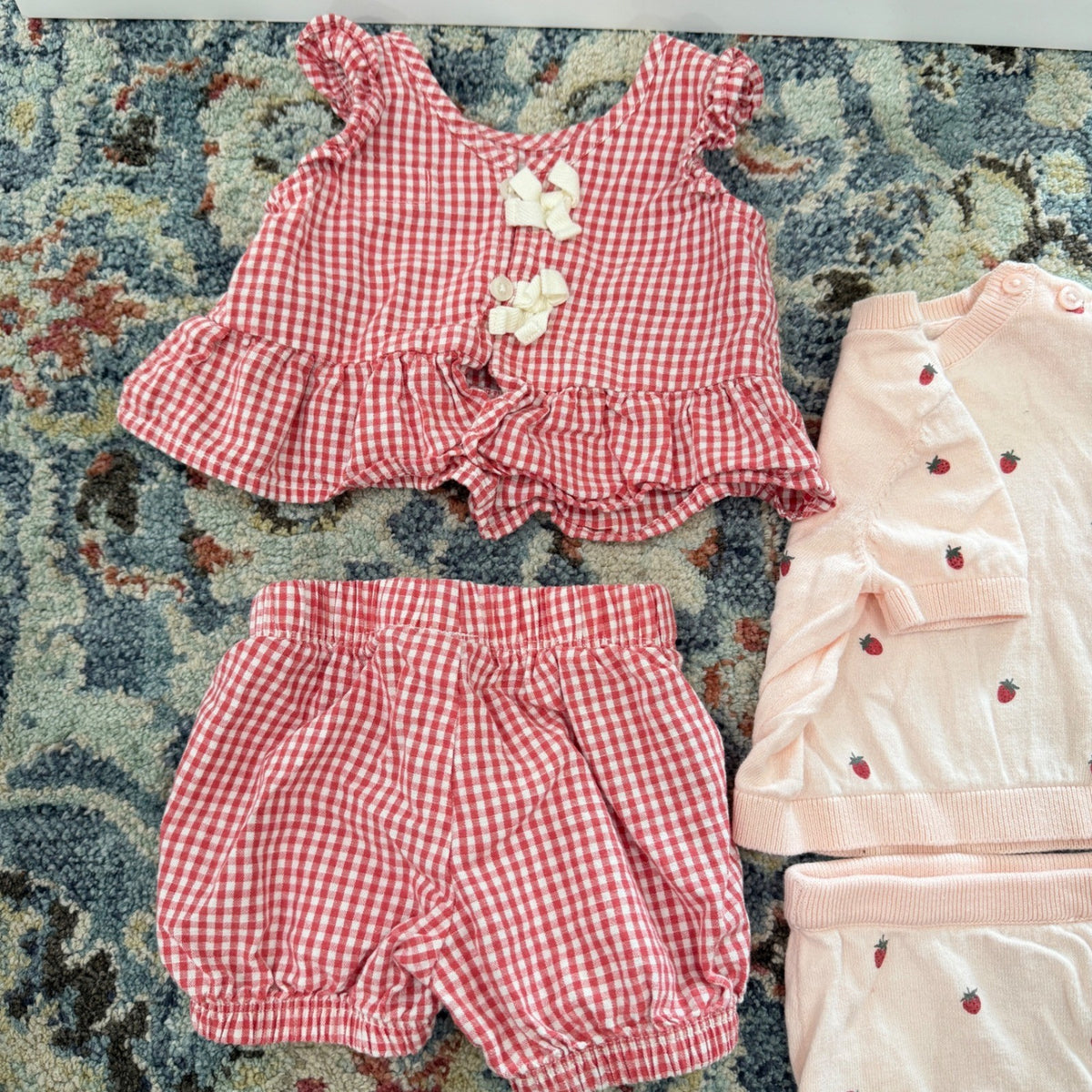 Little Planet Outfit Bundle Baby Girl 3M Pink Red Strawberry Gingham EUC2