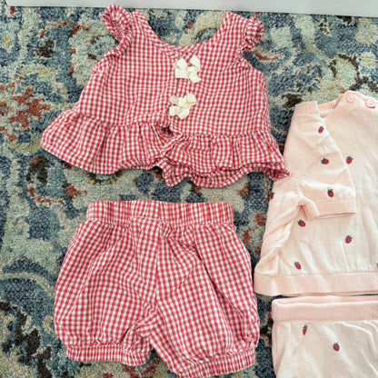 Little Planet Outfit Bundle Baby Girl 3M Pink Red Strawberry Gingham EUC2