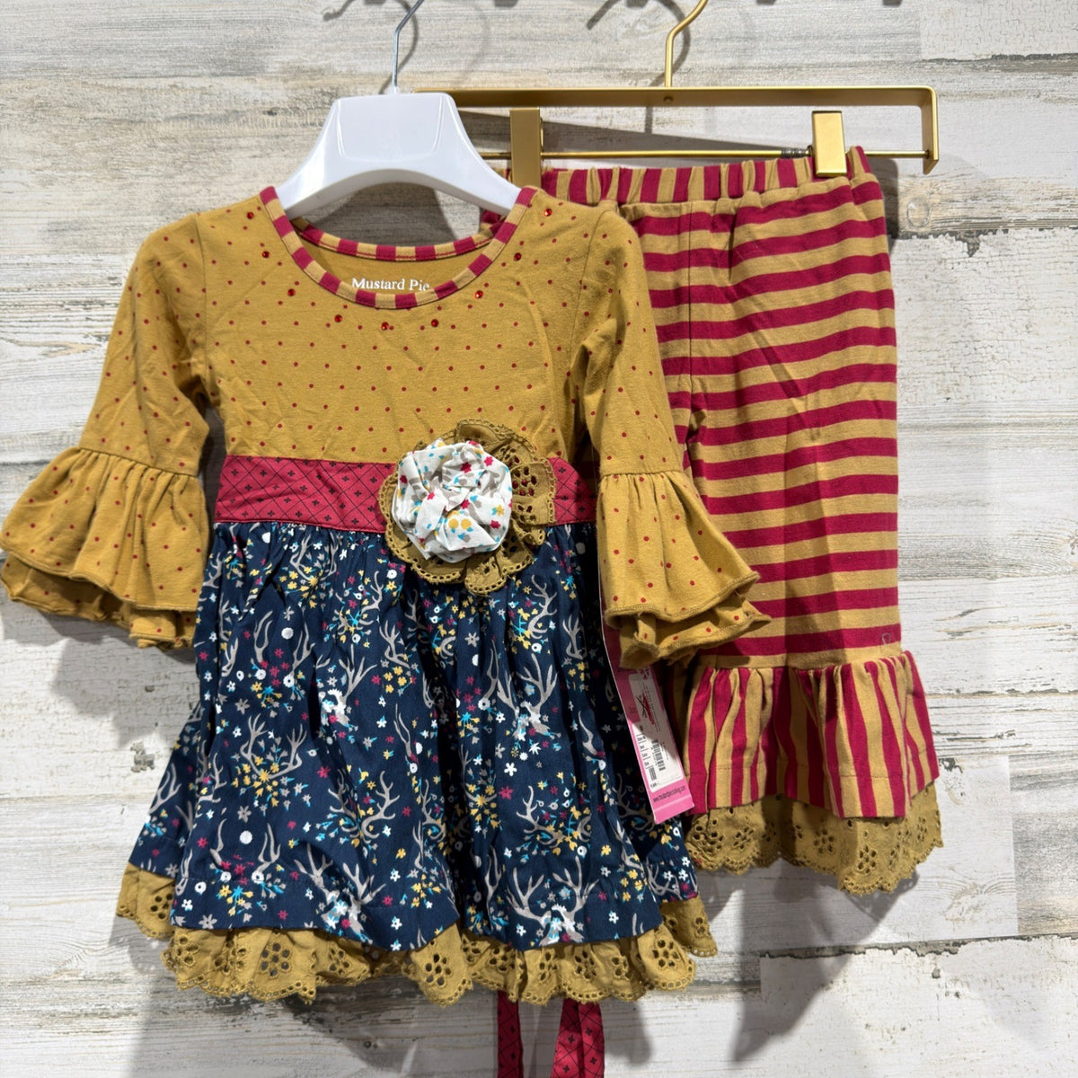 Mustard Pie Olivia Dress Set Girls 9M Yellow Woodland Floral Cotton Boho NWT0