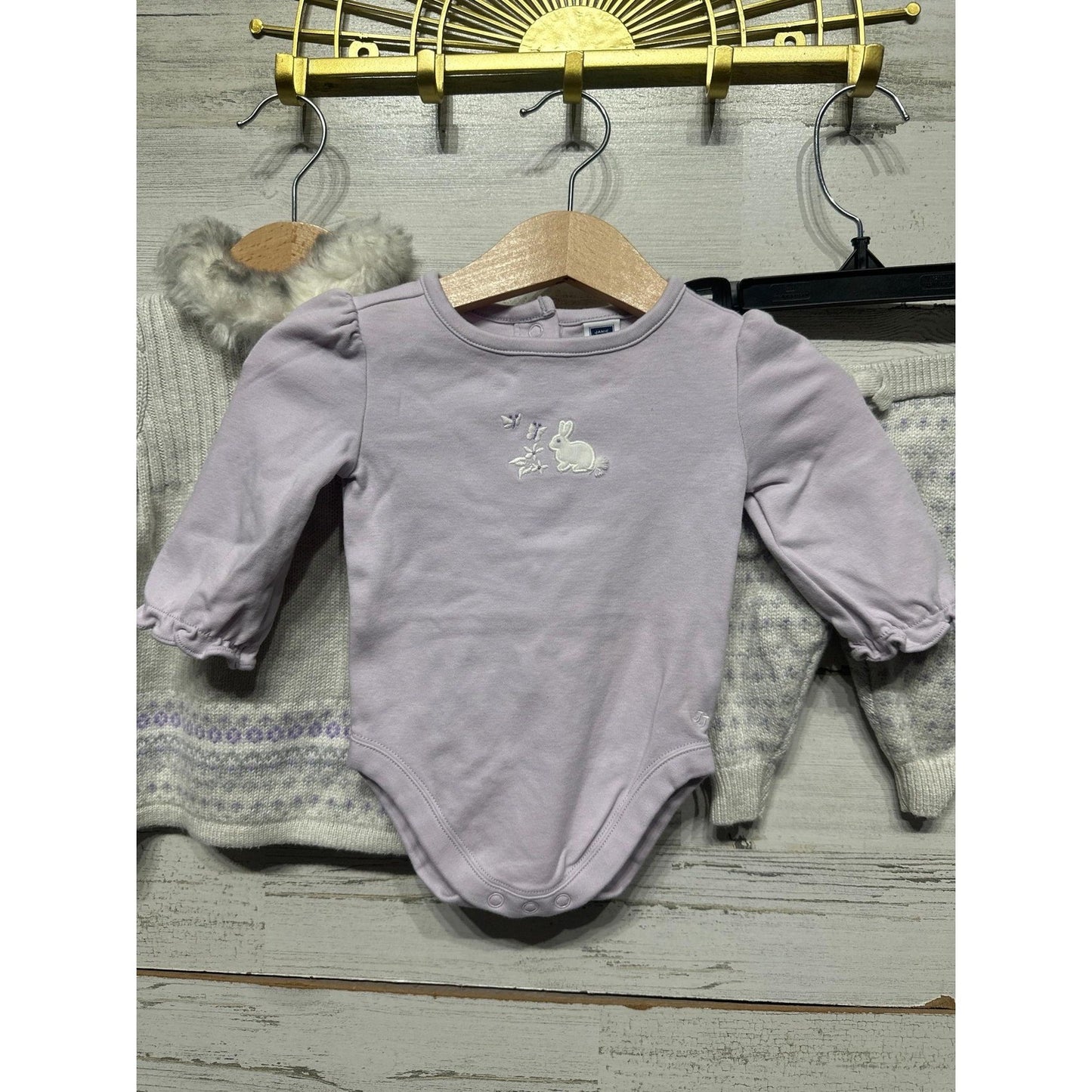 Janie and Jack Outfit Set Girls 0-3M Grey Lavender Faux Fur Bunny Knit2