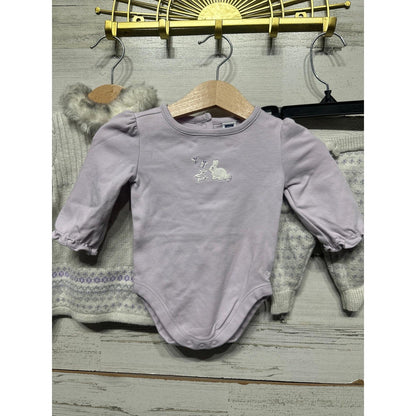 Janie and Jack Outfit Set Girls 0-3M Grey Lavender Faux Fur Bunny Knit2