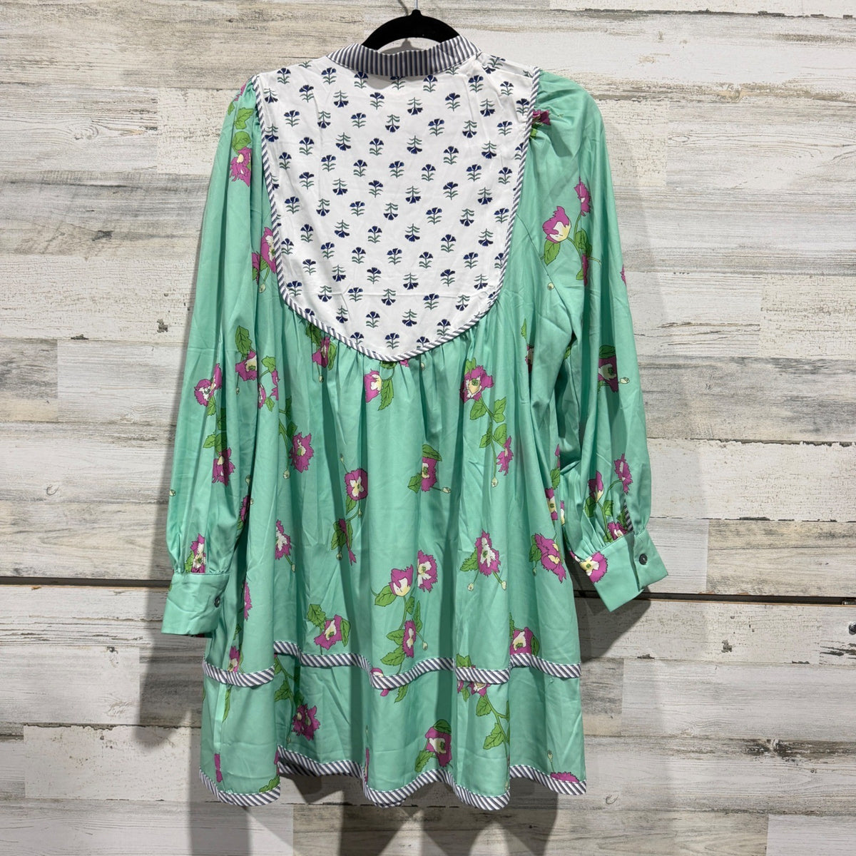 Wenrine C8P299 Floral Bib Front Dress Womens XL Light Green Polyester Boho5