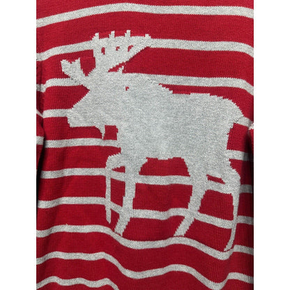 Class Club Sweater Boys 18-20 Red Striped Moose Elbow Patches EUC1