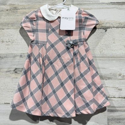 Mayoral Plaid Dress Girls 12M Pink Grey Peter Pan Collar Preppy NWT0
