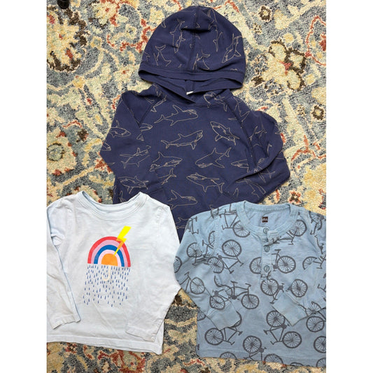 Tea Hanna Andersson Boys 3T Blue Shark Bicycle Rainbow Tops Bundle GUC0