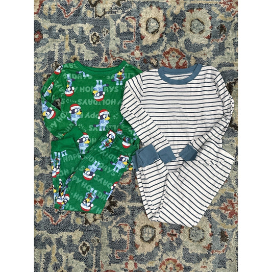 Bluey Christmas & Striped Pajama Bundle Kids 3T Green Blue Holiday0