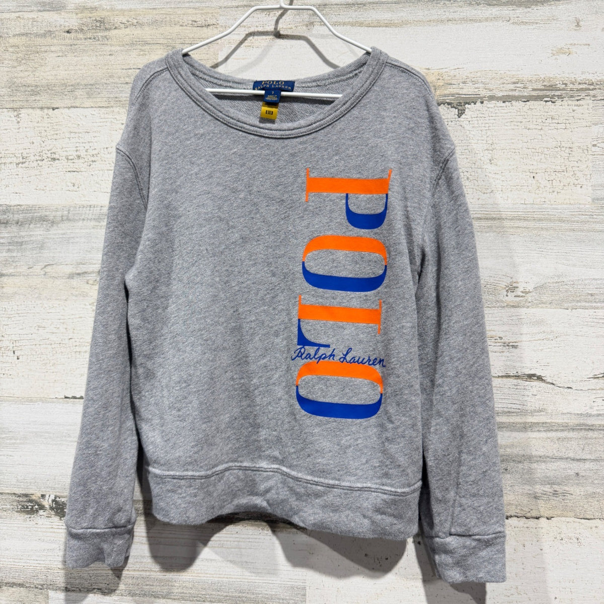 Polo Ralph Lauren Sweatshirt Kids Size 7 Grey Logo Graphic Sporty0
