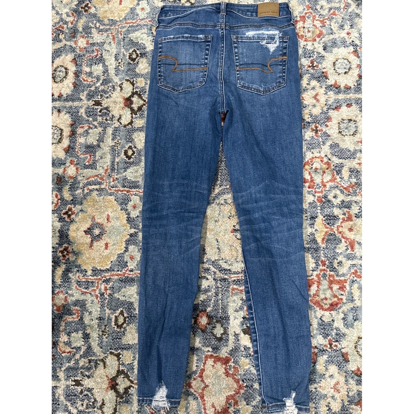 American Eagle Super Hi-Rise Jegging Women 4 Short Blue Distressed Jeans5
