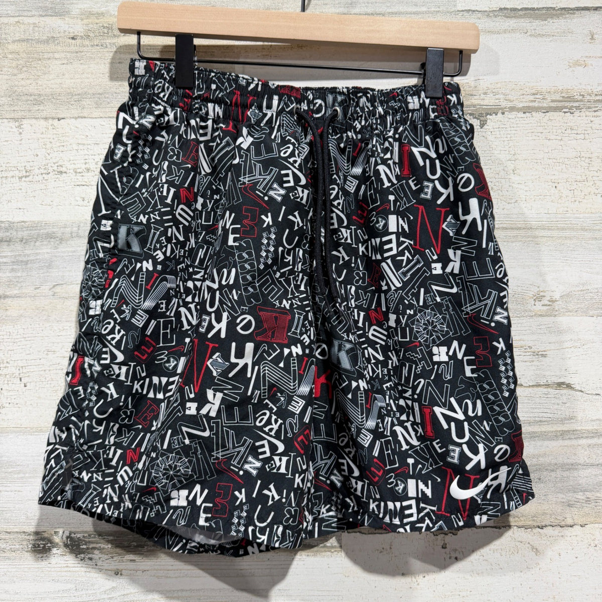 Nike All Over Logo Print Shorts Men Small Black Polyester Streetwear Flawed*0