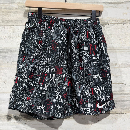 Nike All Over Logo Print Shorts Men Small Black Polyester Streetwear Flawed*0