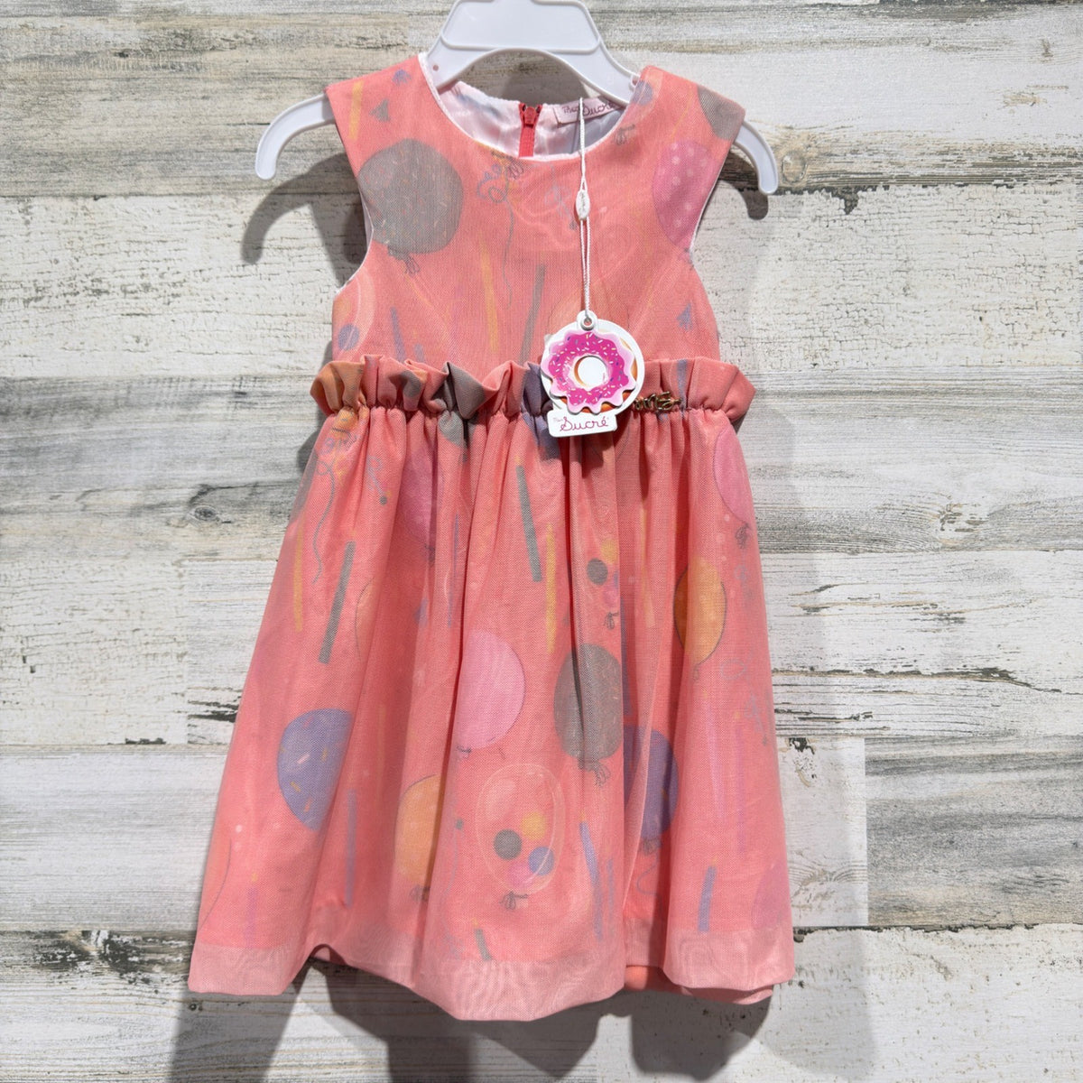 Mon Sucre Balloon Print Dress Girls Size 1 (12m) Pink Mesh Party Whimsical NWT0