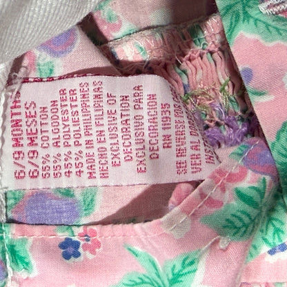 Allison Ann Romper Girls 6-9M Pink Floral Smocked Peter Pan Collar Vintage EUC6
