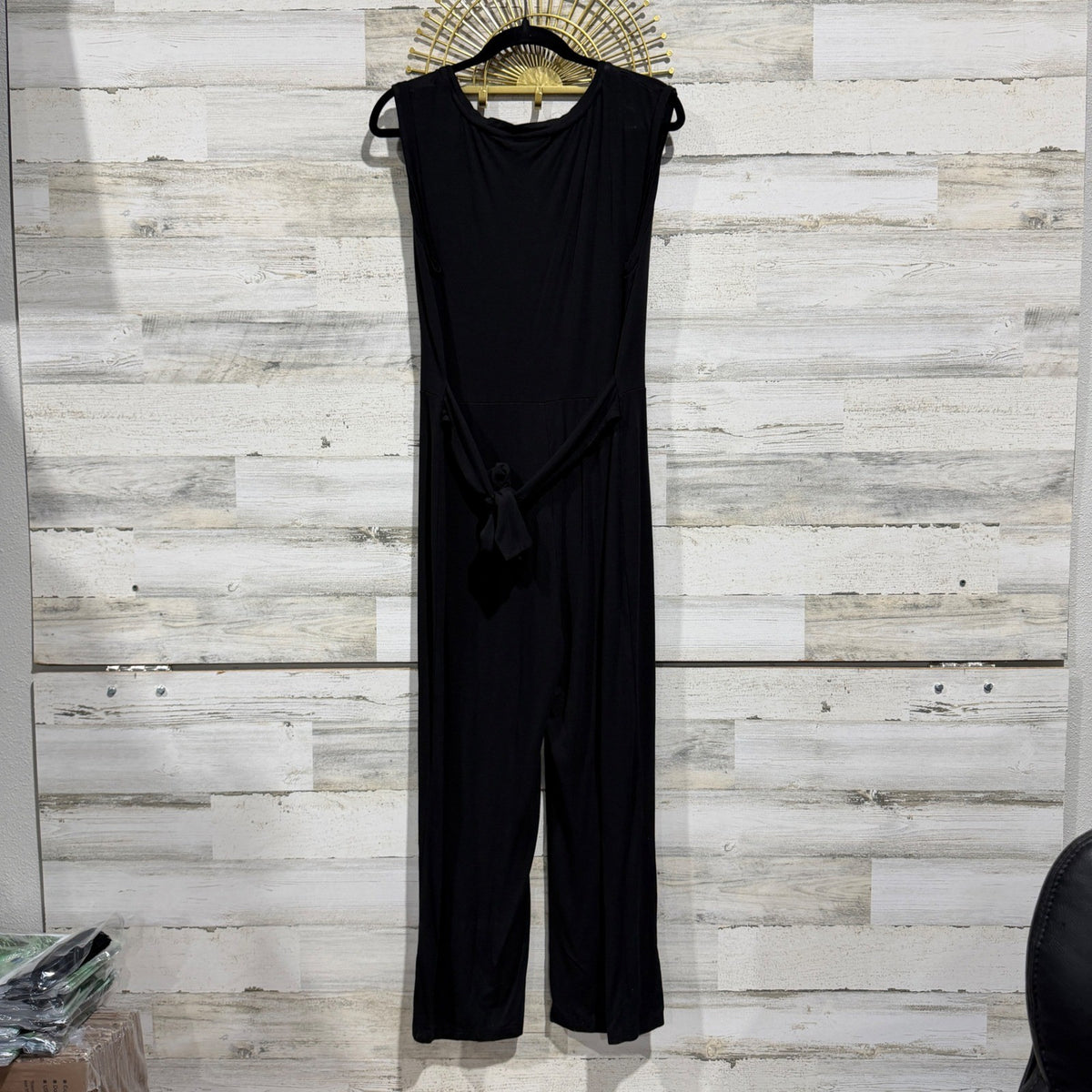 Steve Madden BL203027 Jumpsuit Women Large Black Rayon Blend Modern GUC1