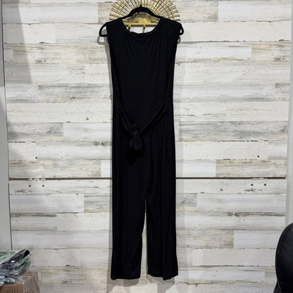 Steve Madden BL203027 Jumpsuit Women Large Black Rayon Blend Modern GUC1