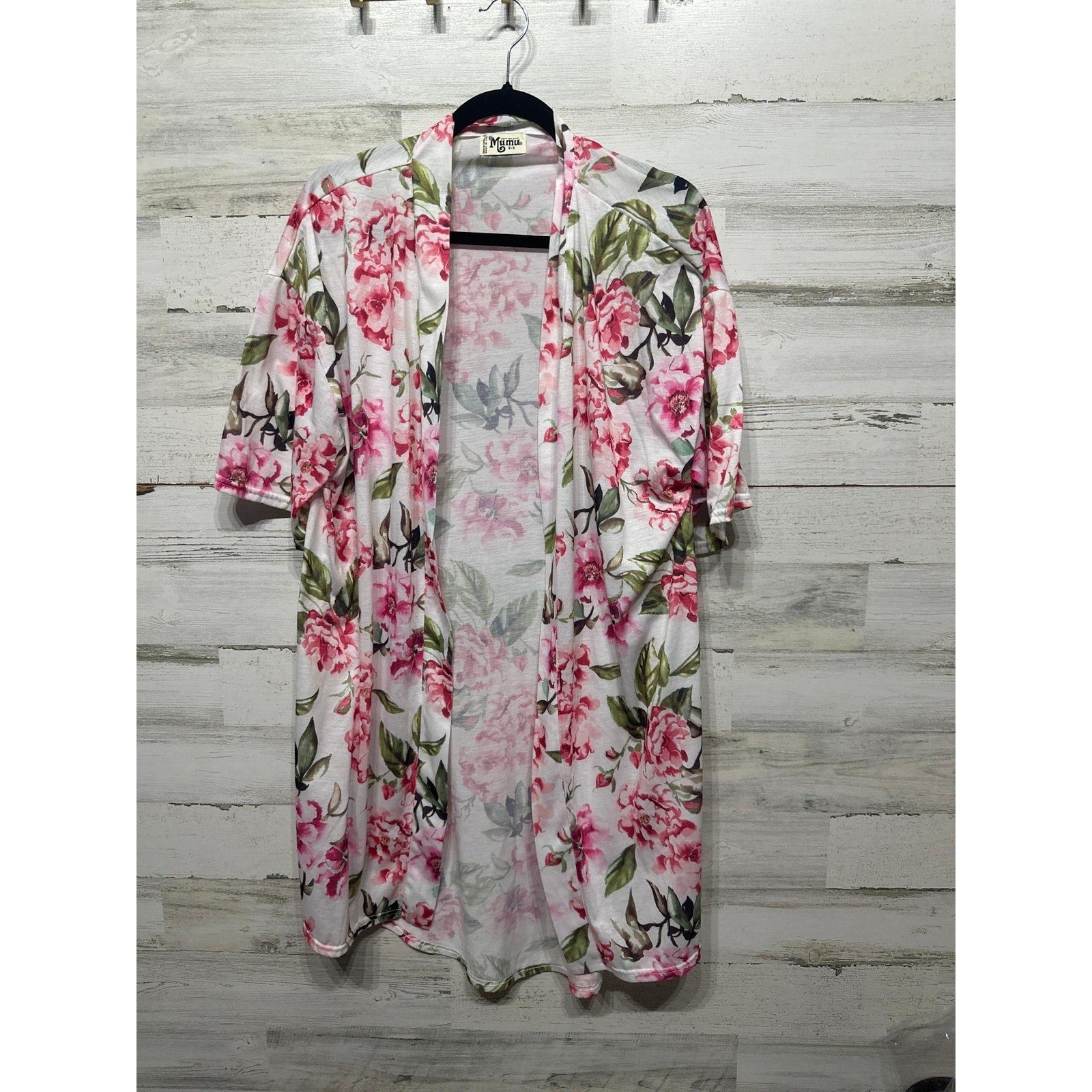 Show Me Your Mumu Kimono Women OS White Floral Open Front Duster*Missing Belt0