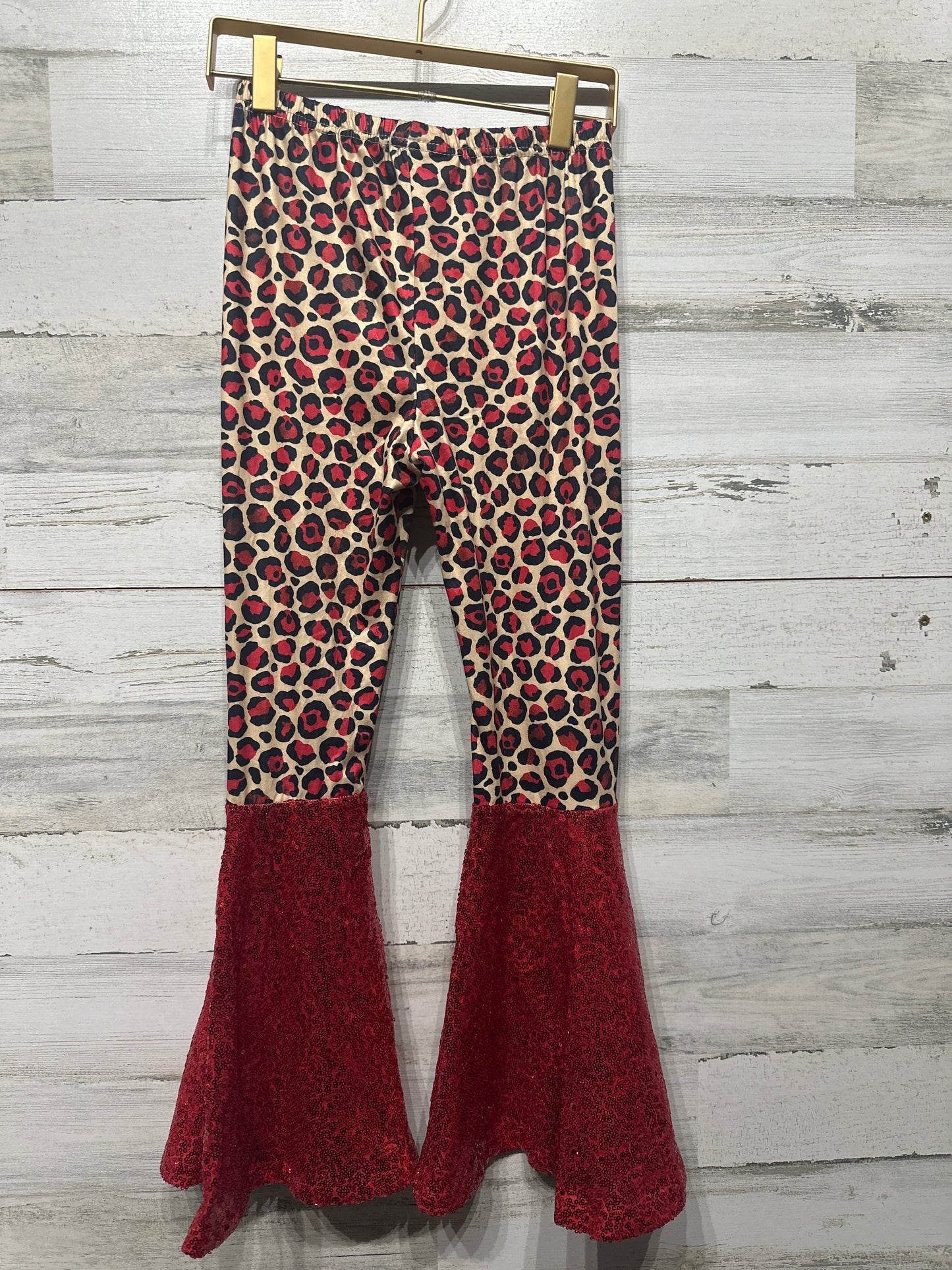 Girls Size 8-9 Red Leopard and Sequined Flare Pants - Very Good Used Condition