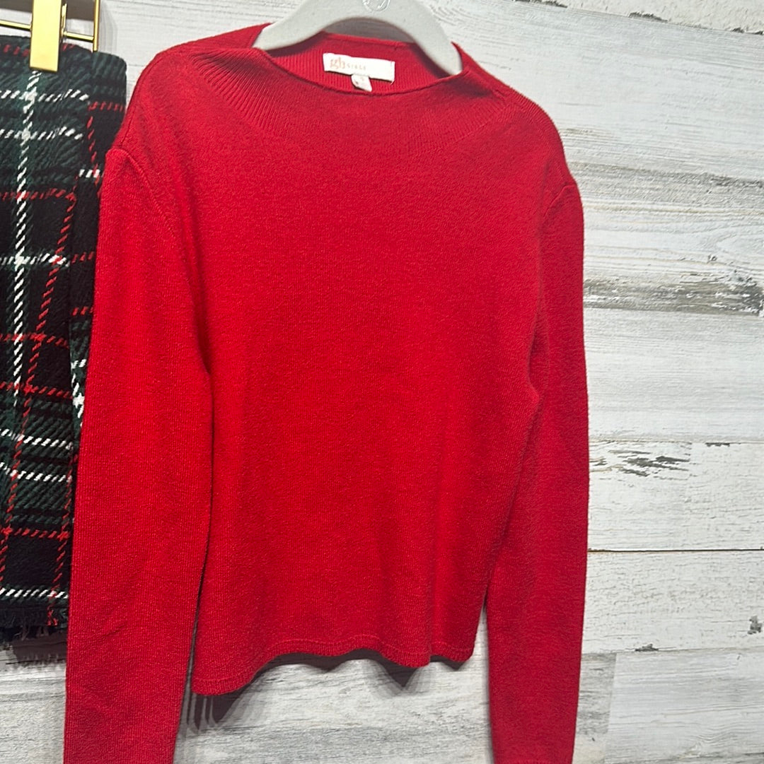 Girls Size Small / 8 GB Girls Set -  Red Sweater and Faux Wrap Plaid Skirt - Good Used Condition