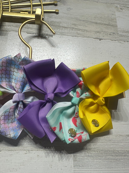 4.5” Lot of Hair Bows on Alligator Clips (Set of 6) - Good Used Condition