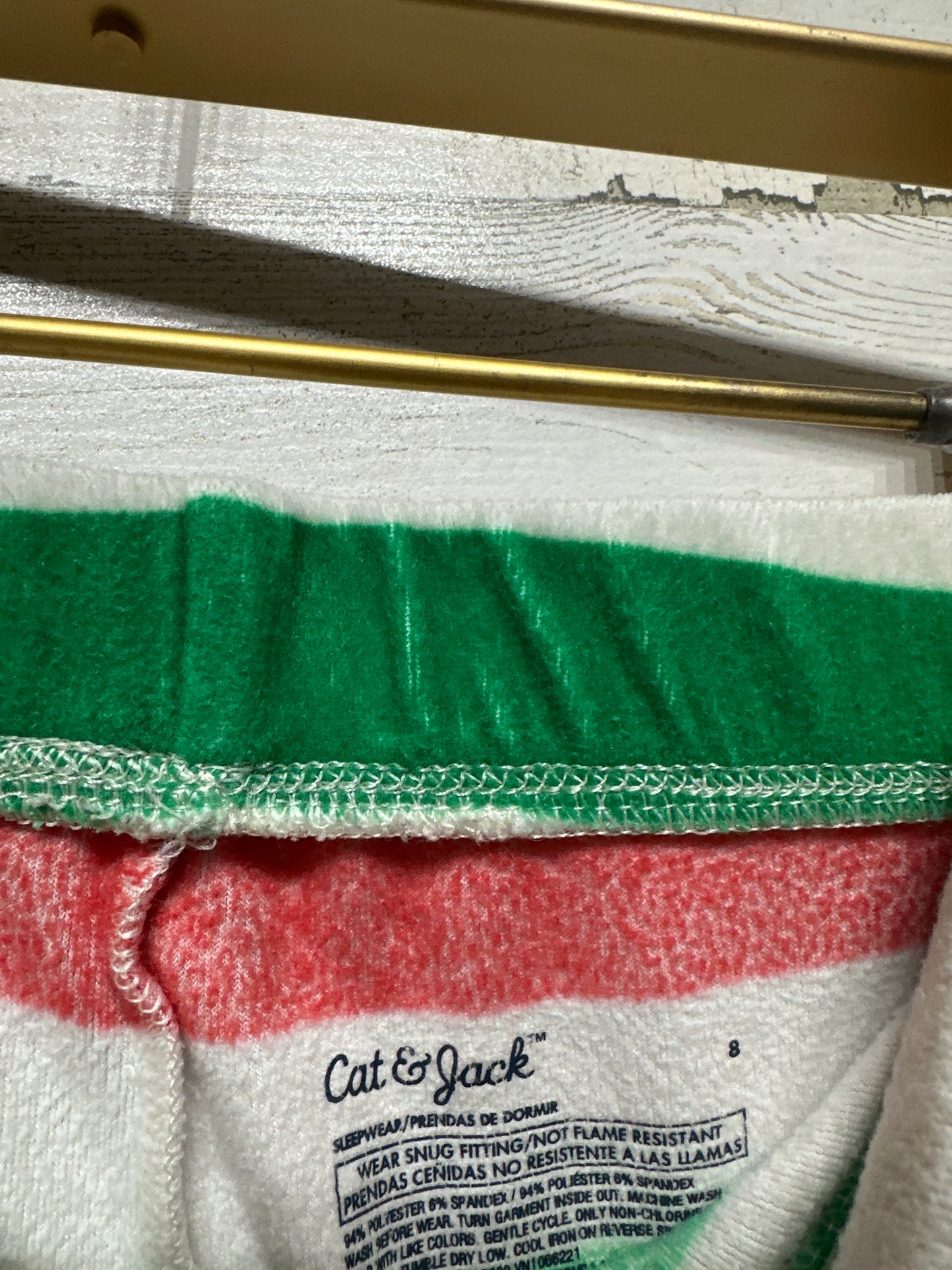 Cat & Jack Fleece Holiday Striped Pajama Set - Kids Size 6 Top / Size 8 Pants - Good Used Condition