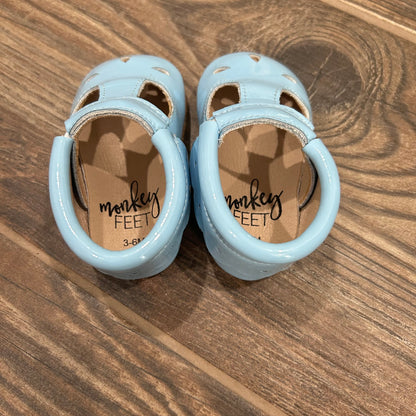 Size 6-12m Monkey Feet Light Blue Patent Shoes - Very Good Used Condition