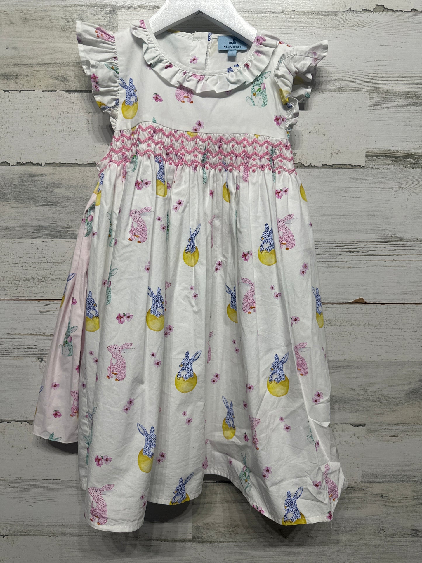 Girls Size 7 Nanducket Smocked Bunny Dress- Very Good Used Condition