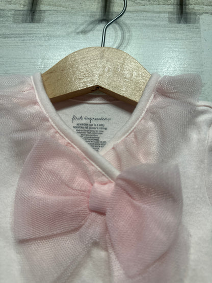 Newborn First Impressions Pink Ruffle Sleeper VGUC
