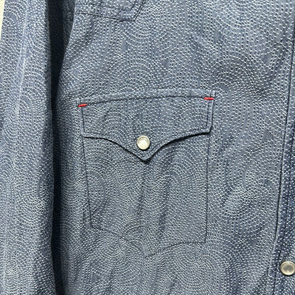 Men's Size XXL Ryan Michael Silk Blend Blue Swirl Pearl Snap Shirt - Very Good Used Condition