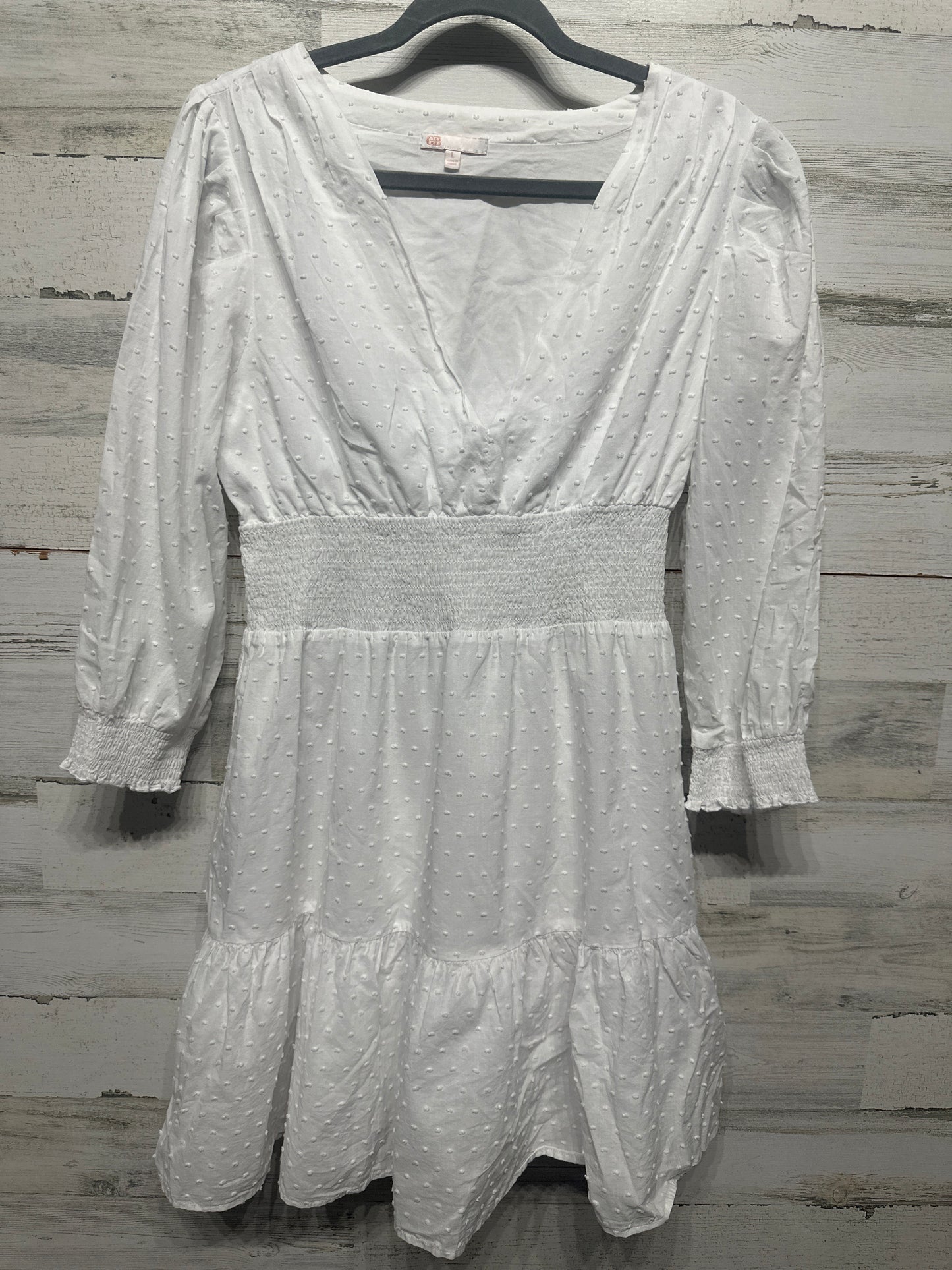 Women's Size Large GB White Swiss Dot Dress - Good Used Condition