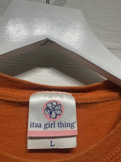 Girls Size Youth Large On Saturdays We Wear Burnt Orange and White Shirt - Very Good Used Condition