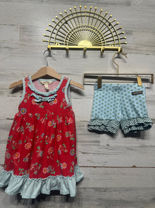 Matilda Jane Girls Size 2 Floral Dress and Polka Dot Ruffle Shorties VGUC