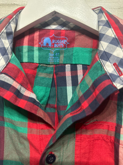 Boys Size 4t Rugged Butts Holiday Plaid Button Up Shirt - Very Good Used Condition