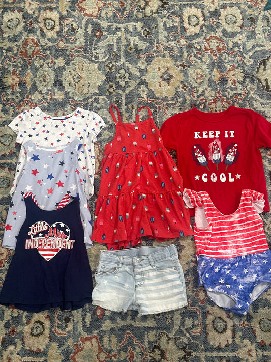 Girls Size 3t Red White and Blue Clothing Lot 7 Pieces GUC