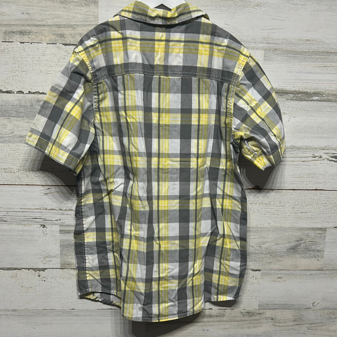 Boys Size Large Urban Pipeline Grey and Yellow Plaid Button Up - Good Used Condition