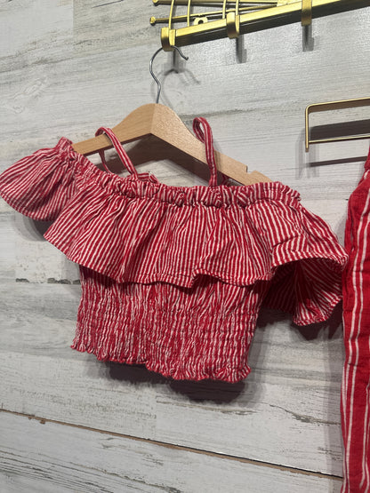 Girls Preowned Size 3 Yo Baby Red Striped Two Piece Set - Good Used Condition