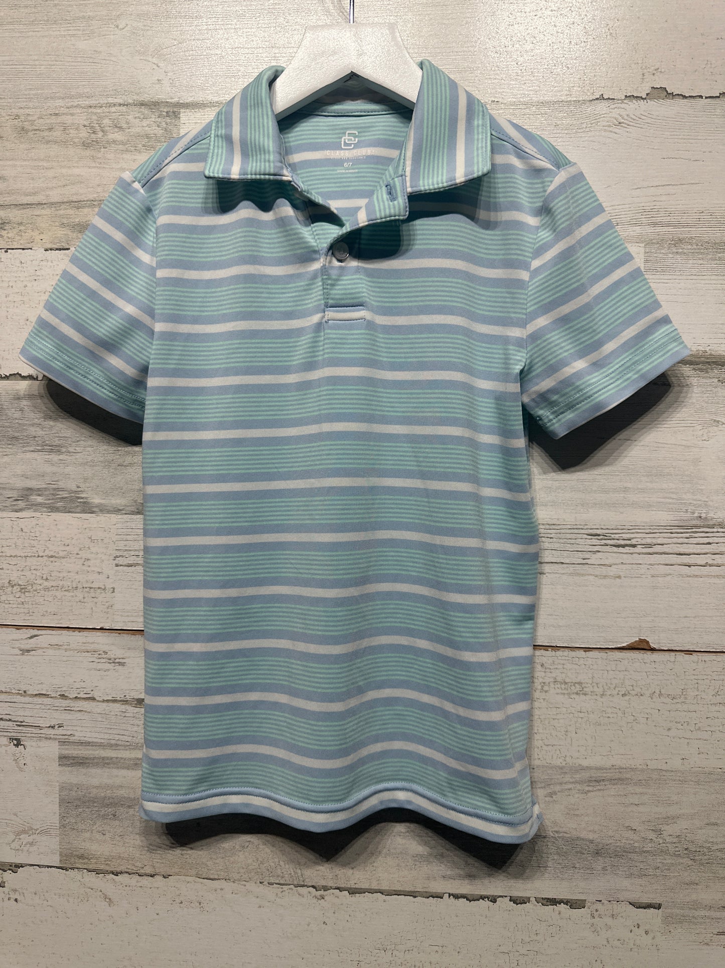 Boys Preowned Size 6-7 Class Club Striped Drifit Polo Shirt - Very Good Used Condition