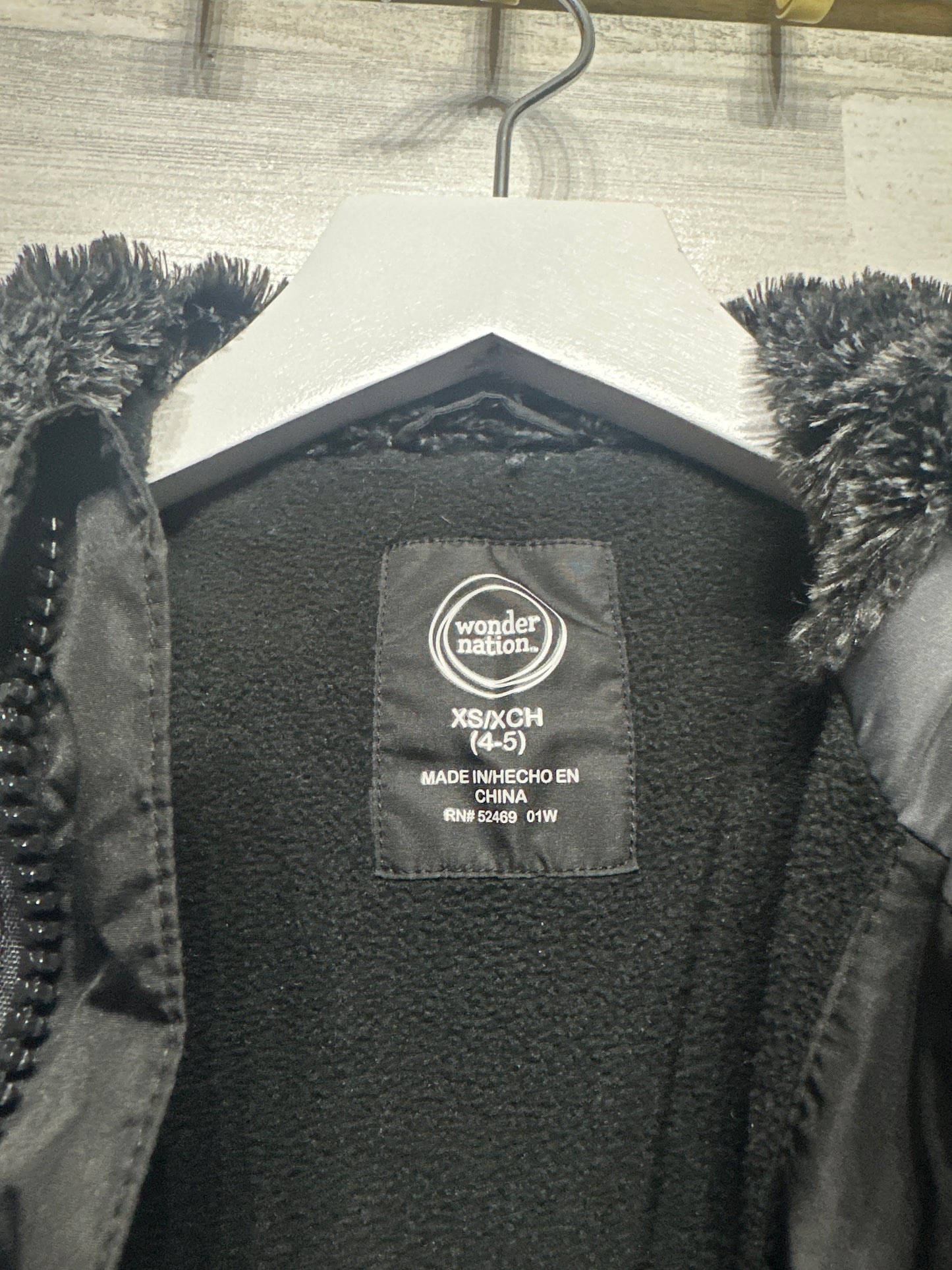 Black Fleece Lined Jacket Wonder Nation Kids XS 4-5 VGUC