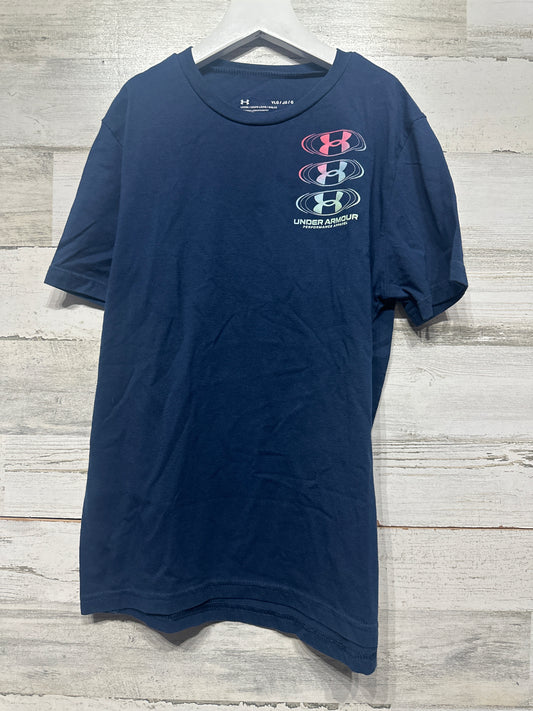 Boys Preowned Size Youth Large Loose Under Armour Heatgear Navy T-Shirt - Good Used Condition