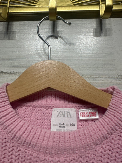 Girls Preowned Size 3-4 Zara Pink Sweater - Play Condition**