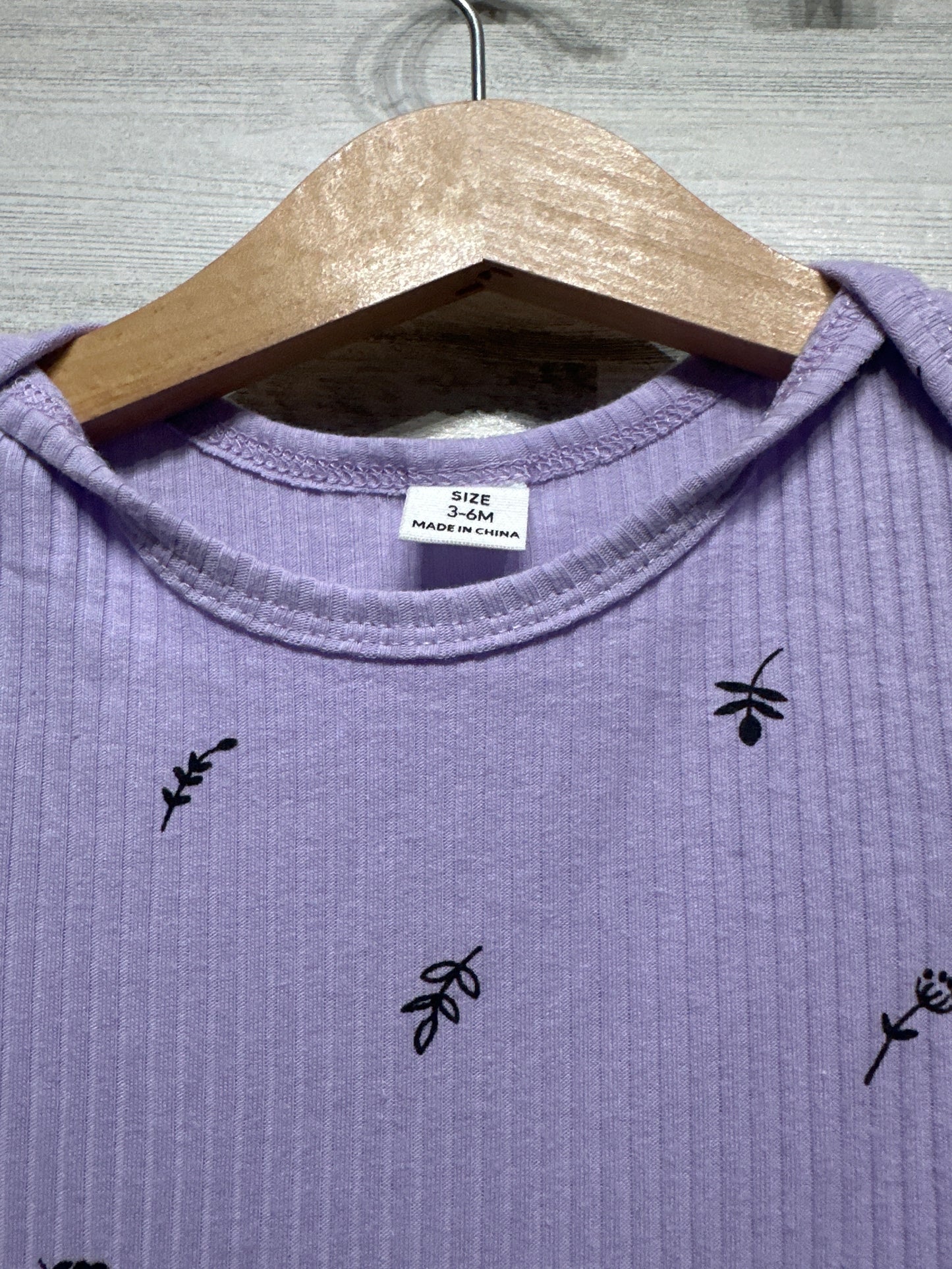 Ribbed Floral Lavender Girls 3-6m Outfit Set - SHEIN - New