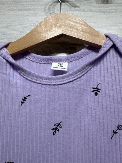 Ribbed Floral Lavender Girls 3-6m Outfit Set - SHEIN - New